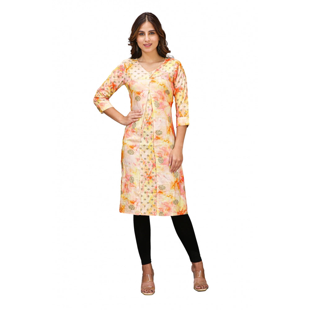 Roneclick Women's Casual 3/4 Sleeve Viscose Rayon Printed Kurti (Orange)