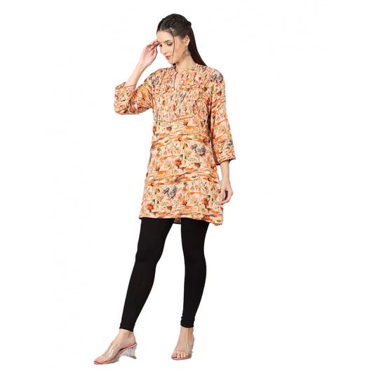 Roneclick Women's Casual 3/4 Sleeve Viscose Rayon Printed Kurti (Orange)