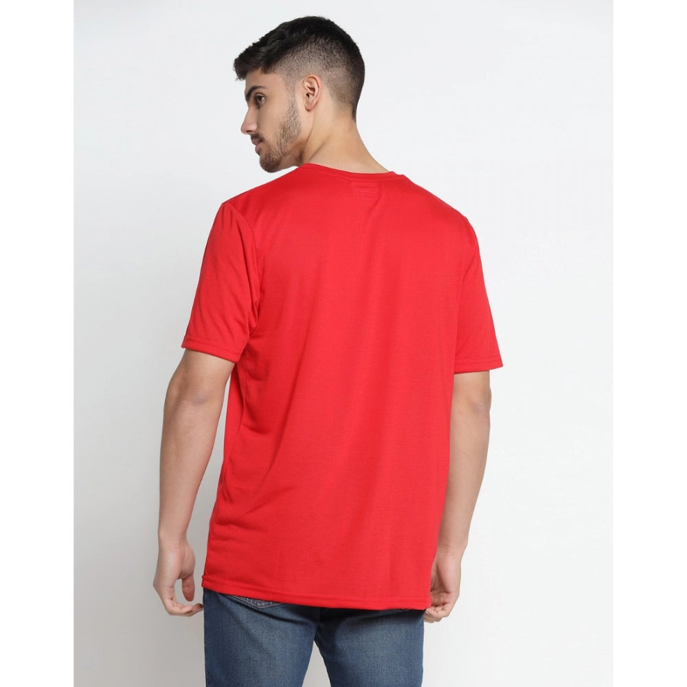 Roneclick Men's Casual Half Sleeve Printed Cotton Blended Round Neck T-shirt (Red)