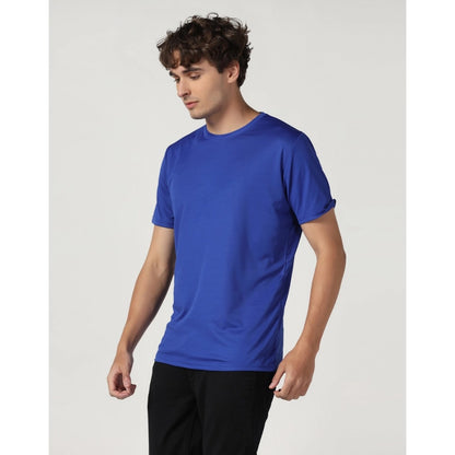 Roneclick Men's Casual Half Sleeve Solid Polyester Round Neck T-shirt (Royal)