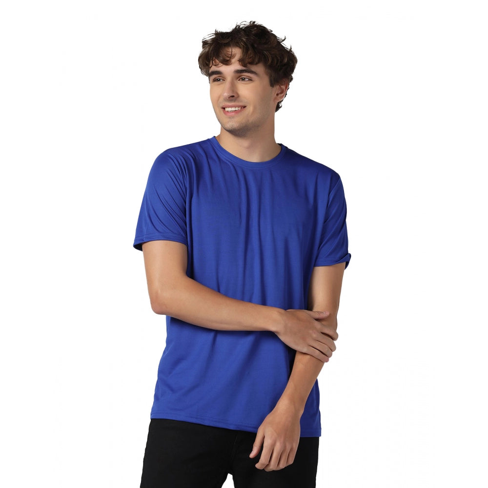 Roneclick Men's Casual Half Sleeve Solid Polyester Round Neck T-shirt (Royal)