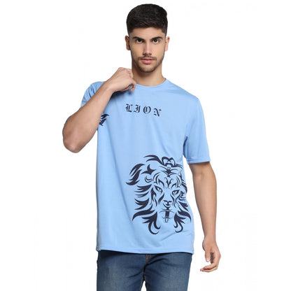 Roneclick Men's Casual Half Sleeve Printed Cotton Blended Round Neck T-shirt (Sky)