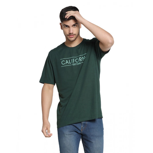 Roneclick Men's Casual Half Sleeve Printed Cotton Blended Round Neck T-shirt (B.Green)