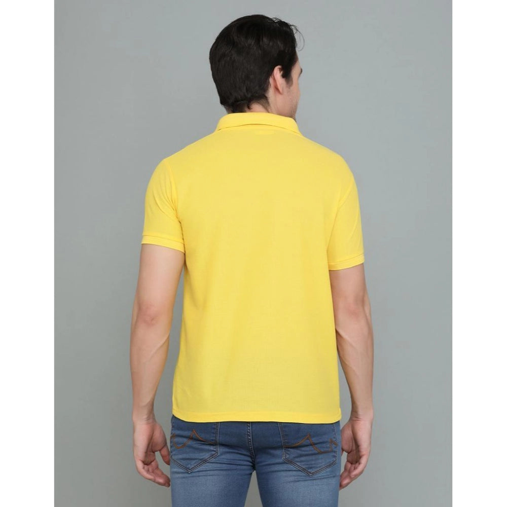 Roneclick Men's Casual Half Sleeve Solid Cotton Blended Polo Neck T-shirt (Yellow)