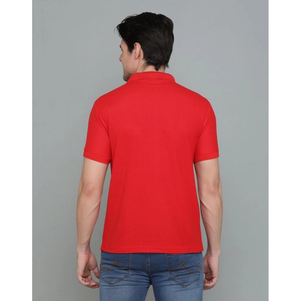 Roneclick Men's Casual Half Sleeve Solid Cotton Blended Polo Neck T-shirt (Red)