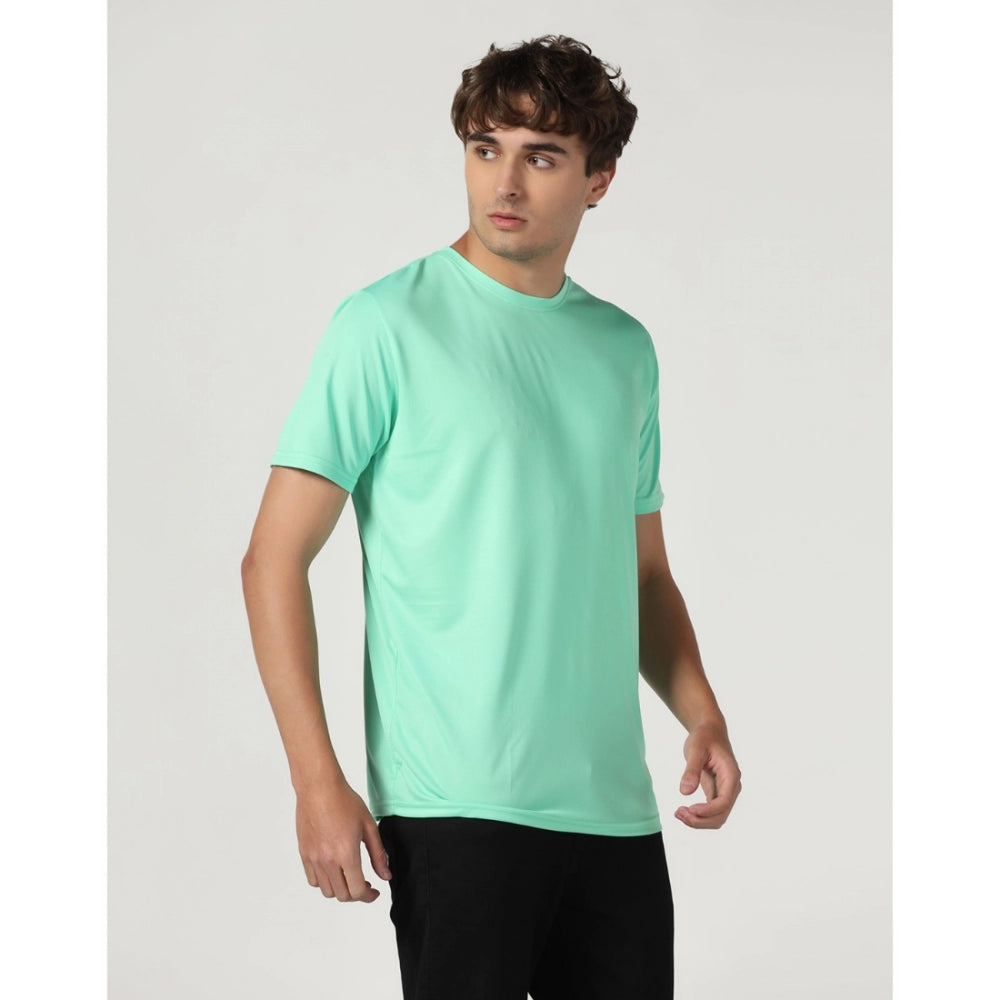 Roneclick Men's Casual Half Sleeve Solid Polyester Round Neck T-shirt (Lgreen)