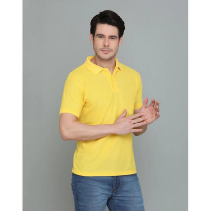 Roneclick Men's Casual Half Sleeve Solid Cotton Blended Polo Neck T-shirt (Yellow)