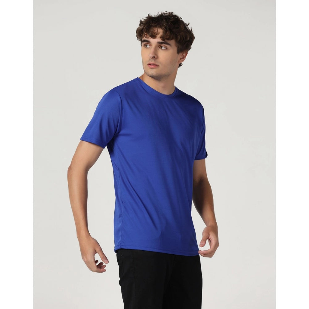 Roneclick Men's Casual Half Sleeve Solid Polyester Round Neck T-shirt (Royal)