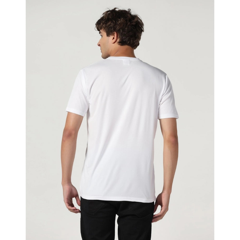 Roneclick Men's Casual Half Sleeve Solid Polyester Round Neck T-shirt (White)