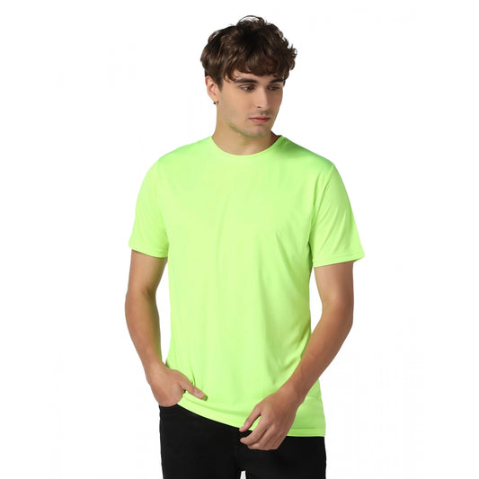 Roneclick Men's Casual Half Sleeve Solid Polyester Round Neck T-shirt (Neon)