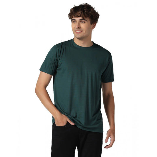 Roneclick Men's Casual Half Sleeve Solid Polyester Round Neck T-shirt (Green)