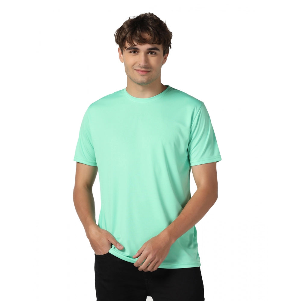 Roneclick Men's Casual Half Sleeve Solid Polyester Round Neck T-shirt (Lgreen)