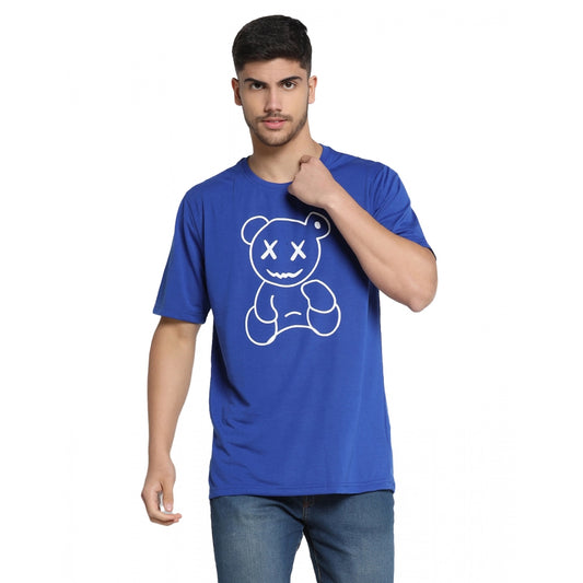 Roneclick Men's Casual Half Sleeve Printed Cotton Blended Round Neck T-shirt (Royal)