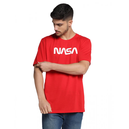 Roneclick Men's Casual Half Sleeve Printed Cotton Blended Round Neck T-shirt (Red)