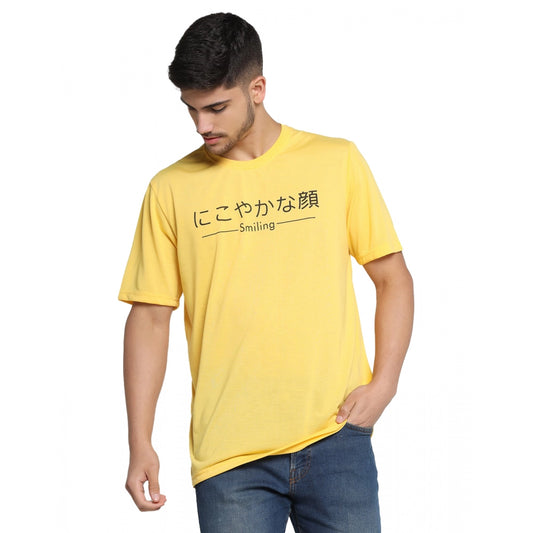 Roneclick Men's Casual Half Sleeve Printed Cotton Blended Round Neck T-shirt (Yellow)