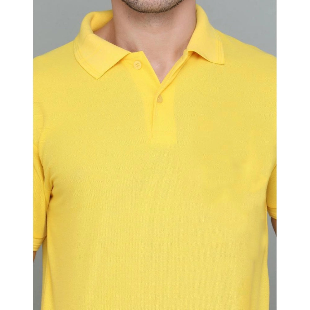 Roneclick Men's Casual Half Sleeve Solid Cotton Blended Polo Neck T-shirt (Yellow)