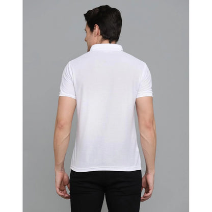 Roneclick Men's Casual Half Sleeve Solid Cotton Blended Polo Neck T-shirt (White)