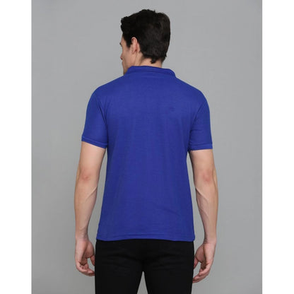 Roneclick Men's Casual Half Sleeve Solid Cotton Blended Polo Neck T-shirt (Blue)