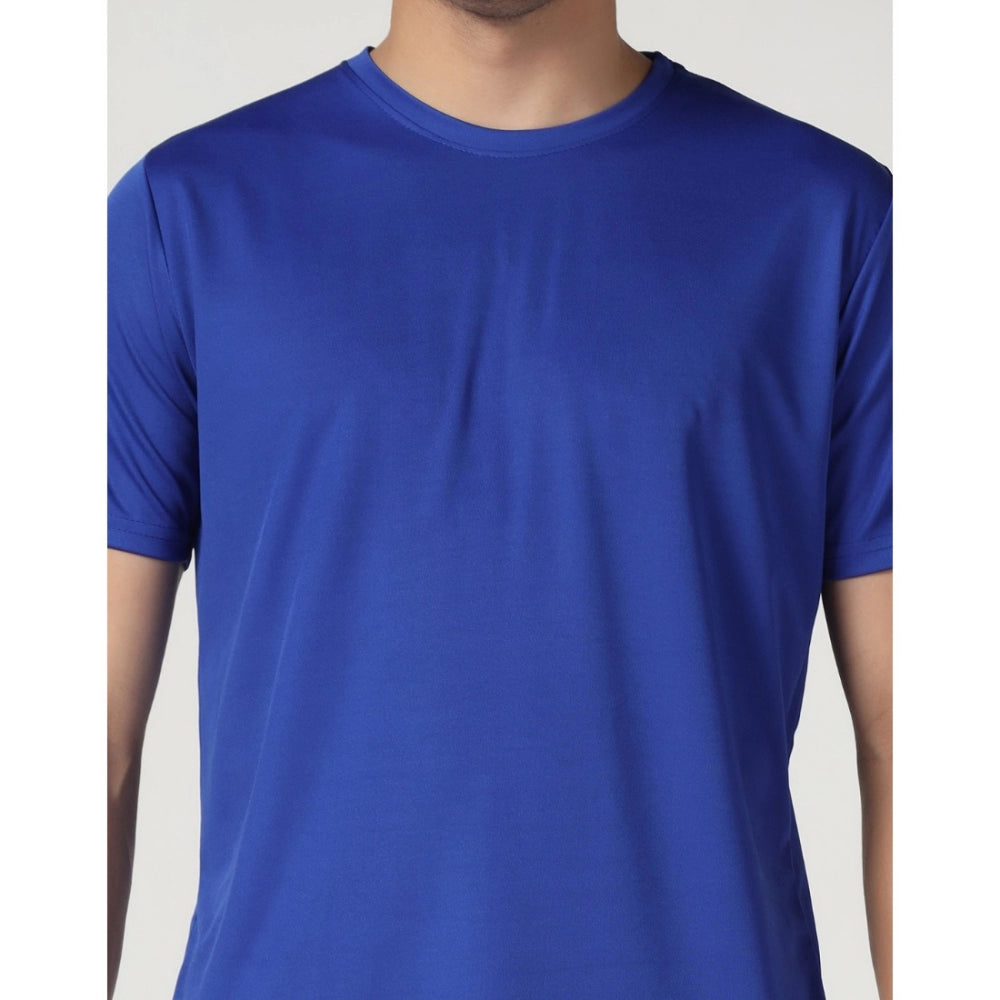 Roneclick Men's Casual Half Sleeve Solid Polyester Round Neck T-shirt (Royal)