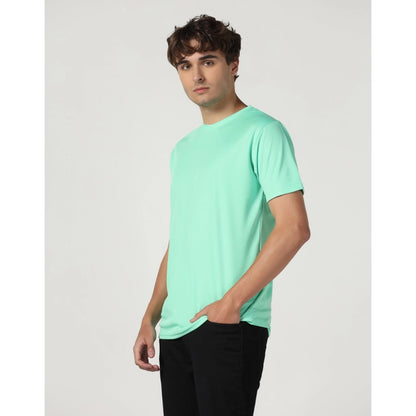 Roneclick Men's Casual Half Sleeve Solid Polyester Round Neck T-shirt (Lgreen)