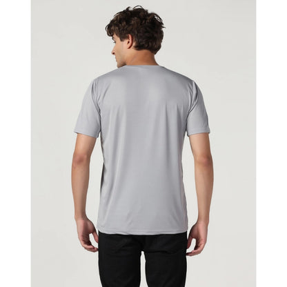 Roneclick Men's Casual Half Sleeve Solid Polyester Round Neck T-shirt (Lgrey)