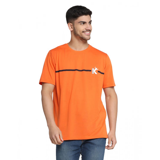 Roneclick Men's Casual Half Sleeve Printed Cotton Blended Round Neck T-shirt (Orange)