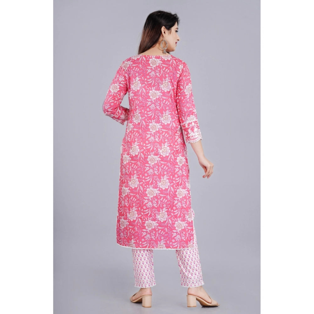 Roneclick Women's Casual 3/4 Sleeve Embroidered Rayon Kurti With Pant And Dupatta Set (Pink)