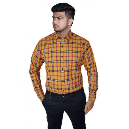 Roneclick Men's Cotton Lycra Full Sleeve Checked Casual Shirt (Orange)