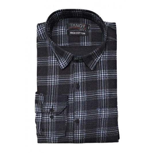 Roneclick Men's Cotton Lycra Full Sleeve Checked Casual Shirt (Black)