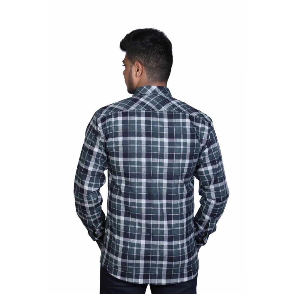 Roneclick Men's Cotton Lycra Full Sleeve Checked Casual Shirt (Dark Green)