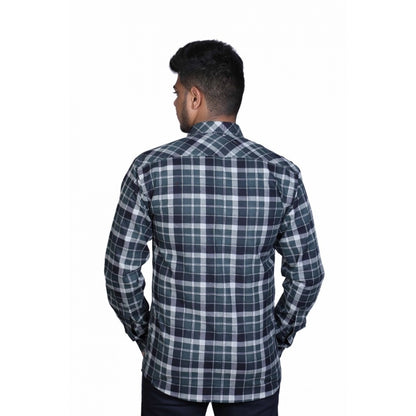 Roneclick Men's Cotton Lycra Full Sleeve Checked Casual Shirt (Dark Green)