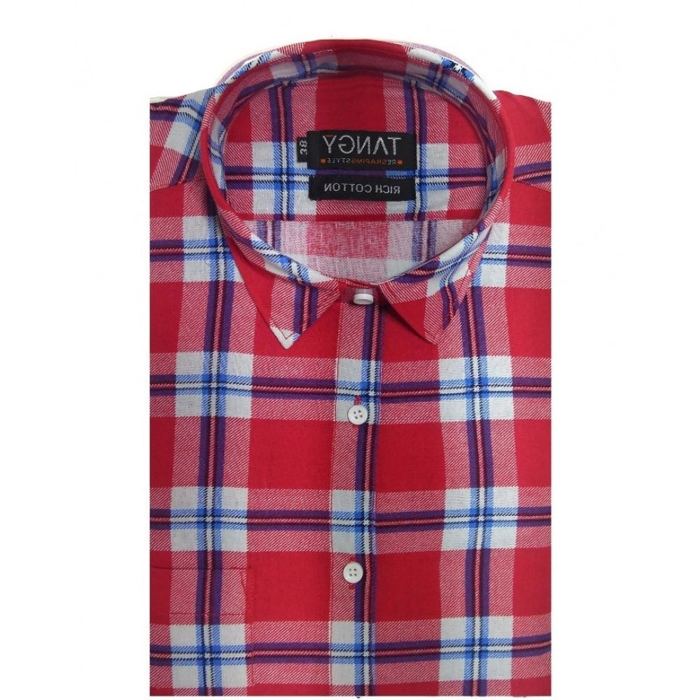 Roneclick Men's Cotton Lycra Full Sleeve Checked Casual Shirt (Red White)