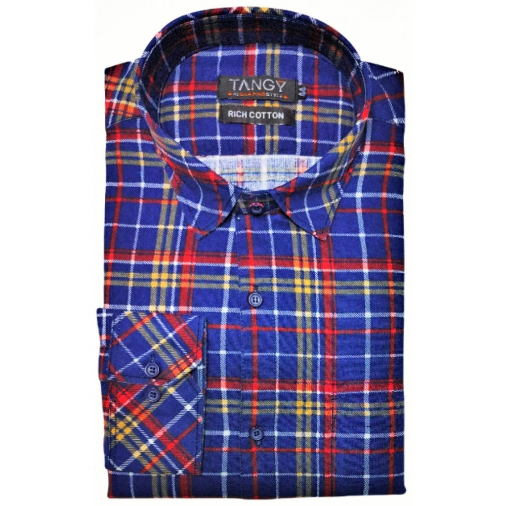 Roneclick Men's Cotton Lycra Full Sleeve Checked Casual Shirt (Blue Red)