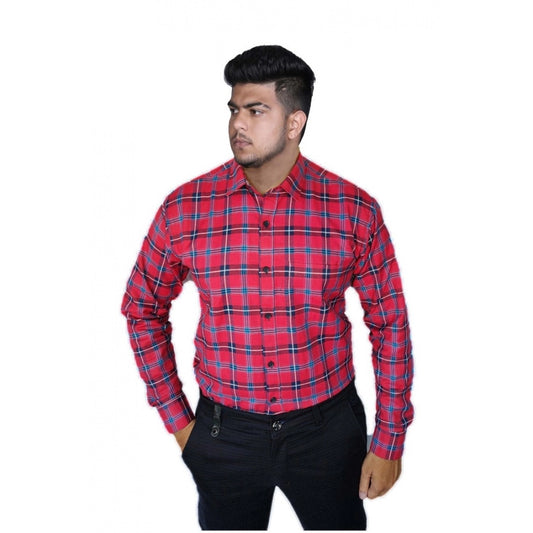 Roneclick Men's Cotton Lycra Full Sleeve Checked Casual Shirt (Red )