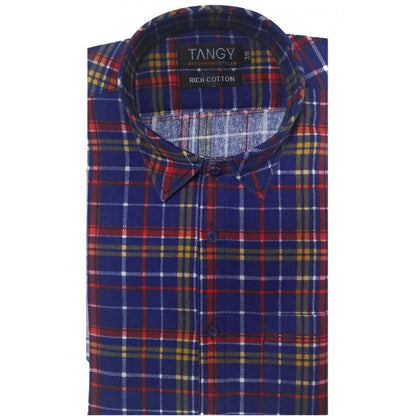 Roneclick Men's Cotton Lycra Full Sleeve Checked Casual Shirt (Blue Red)