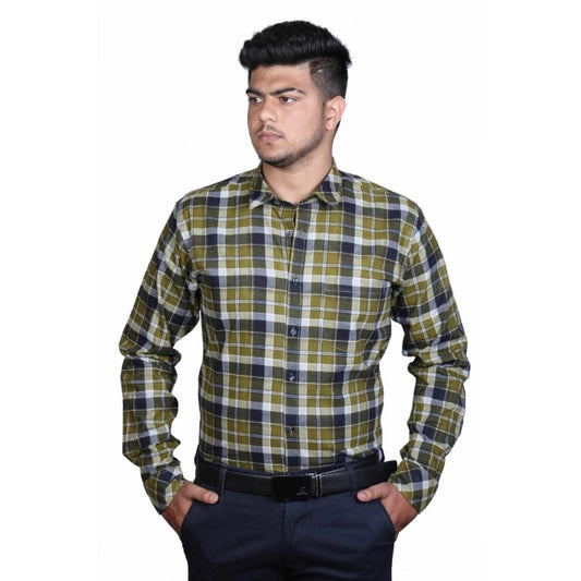 Roneclick Men's Cotton Lycra Full Sleeve Checked Casual Shirt (Green)