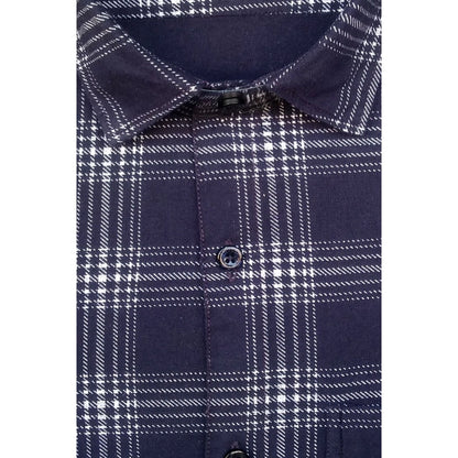 Roneclick Men's Cotton Lycra Full Sleeve Checked Casual Shirt (Navy Blue)