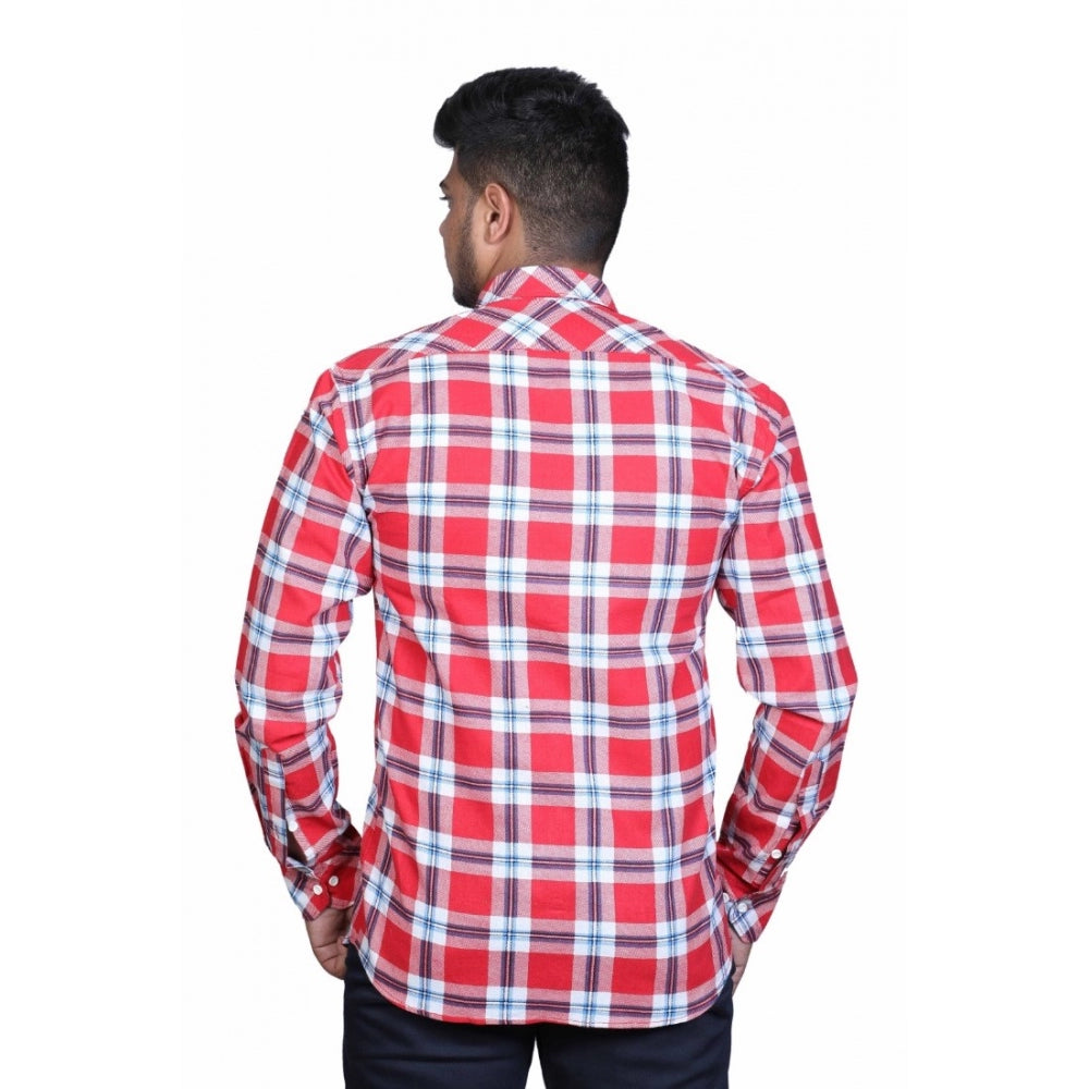 Roneclick Men's Cotton Lycra Full Sleeve Checked Casual Shirt (Red White)