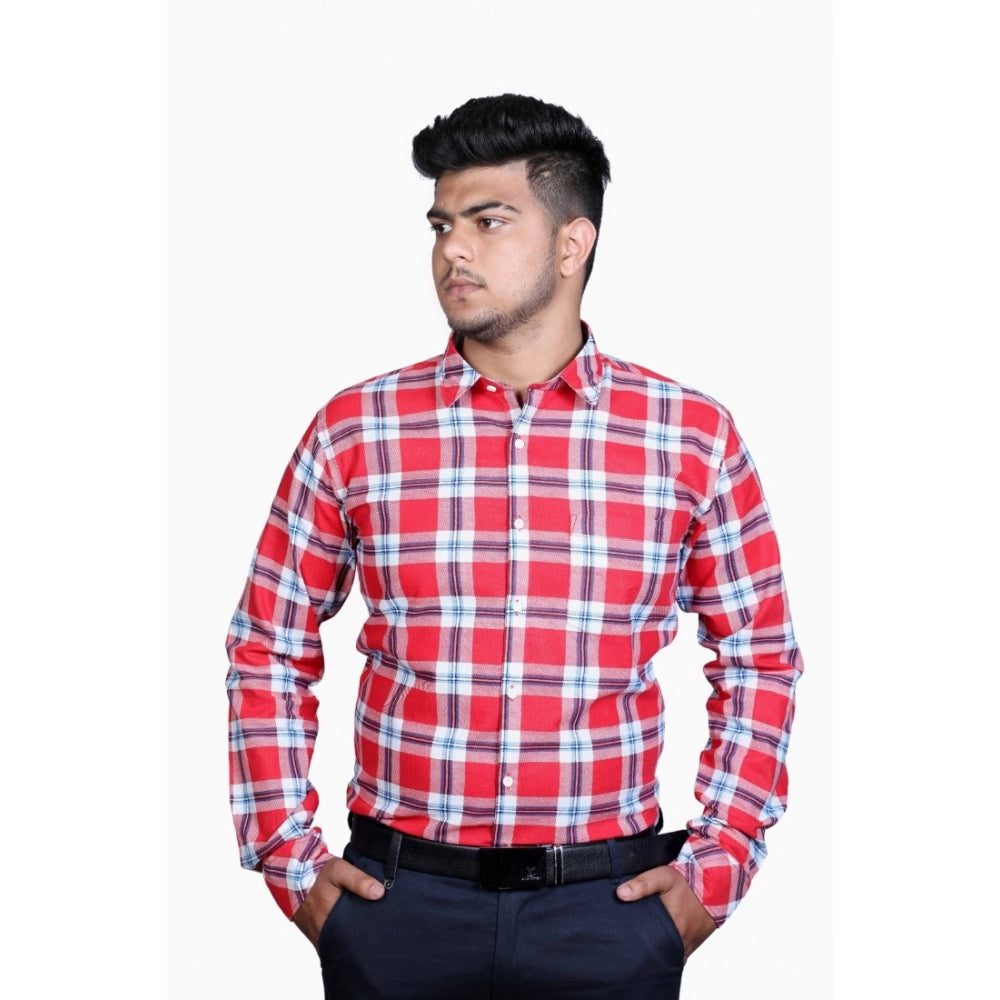 Roneclick Men's Cotton Lycra Full Sleeve Checked Casual Shirt (Red White)