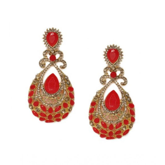 Roneclick Women's Rose Gold Plated Alloy Earrings (Gold &amp; Red)