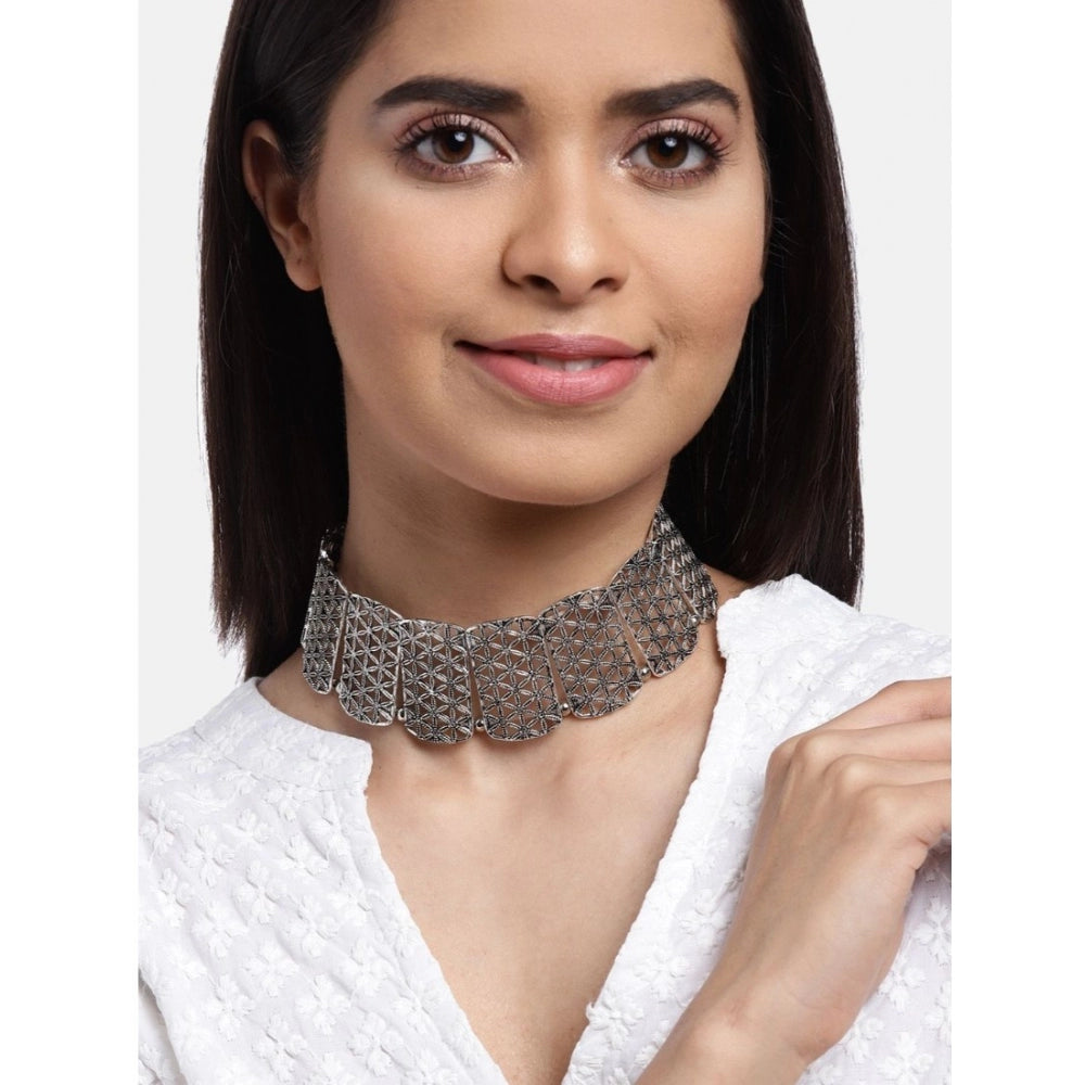 Roneclick Women's Rose Gold Plated Alloy Choker (Silver)