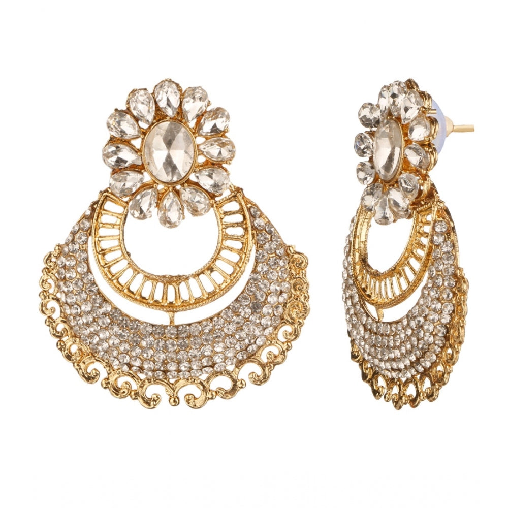 Roneclick Women's Rose Gold Plated Alloy Kundan Earrings &amp; Mangtikka (White)