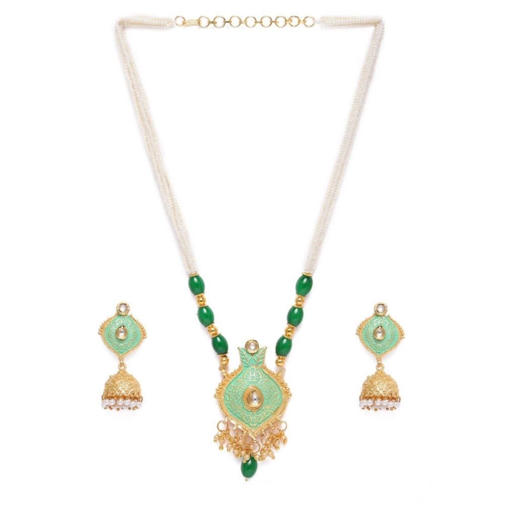 Roneclick Women's Rose Gold Plated Alloy Necklace &amp; Earings Set (Green)