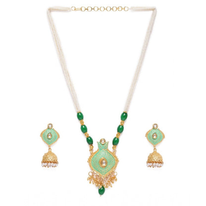 Roneclick Women's Rose Gold Plated Alloy Necklace &amp; Earings Set (Green)