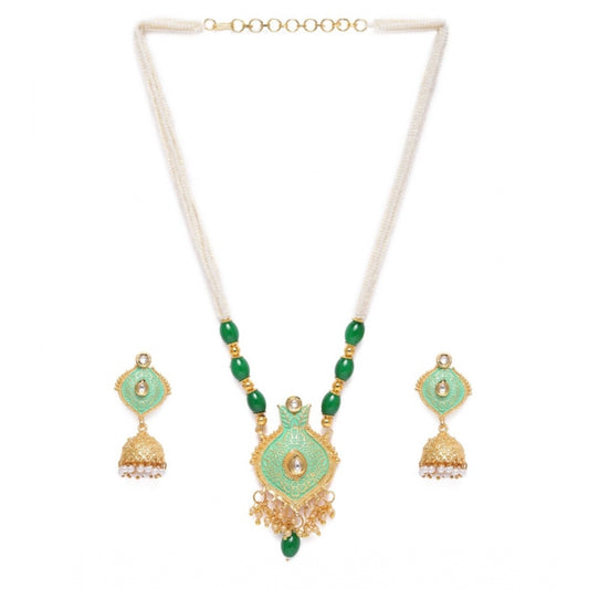 Roneclick Women's Rose Gold Plated Alloy Necklace &amp; Earings Set (Green)