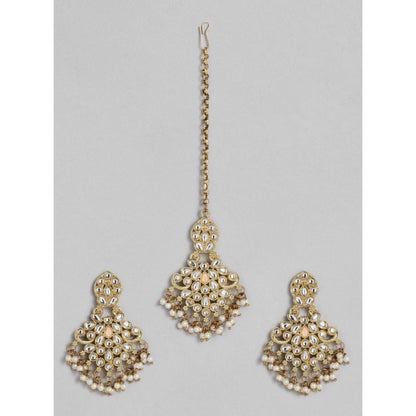 Roneclick Women's Rose Gold Plated Alloy Kundan Earrings &amp; Mangtikka (White)