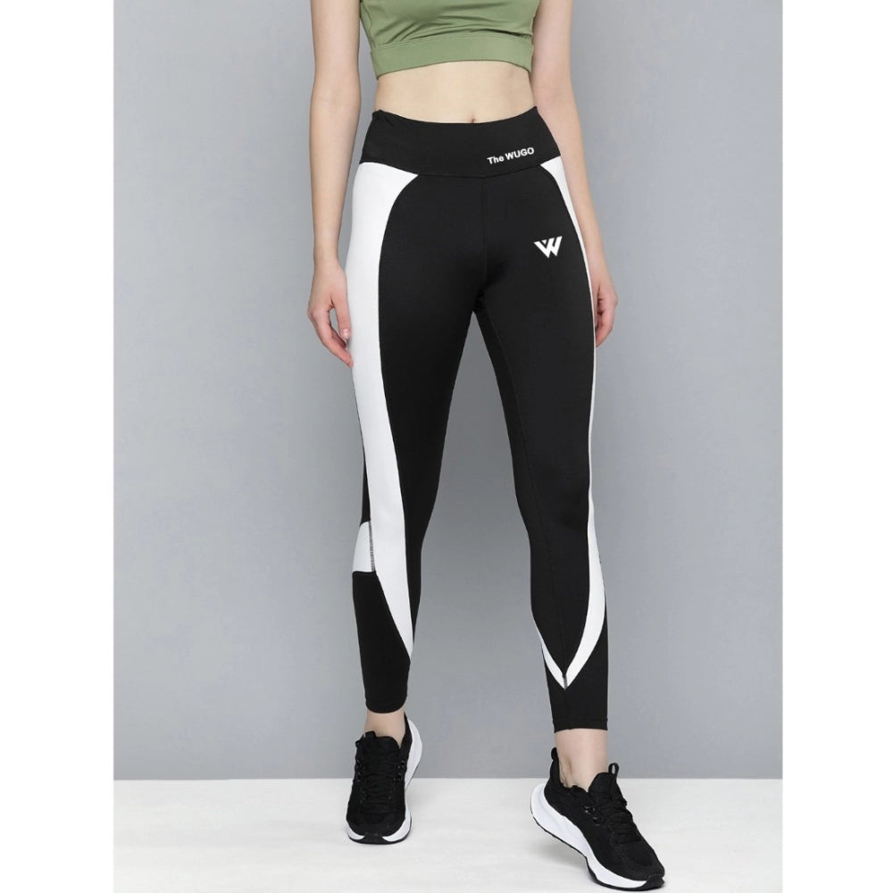 Roneclick Women's Polyster Solid Sport Leggings (Black &amp; White)