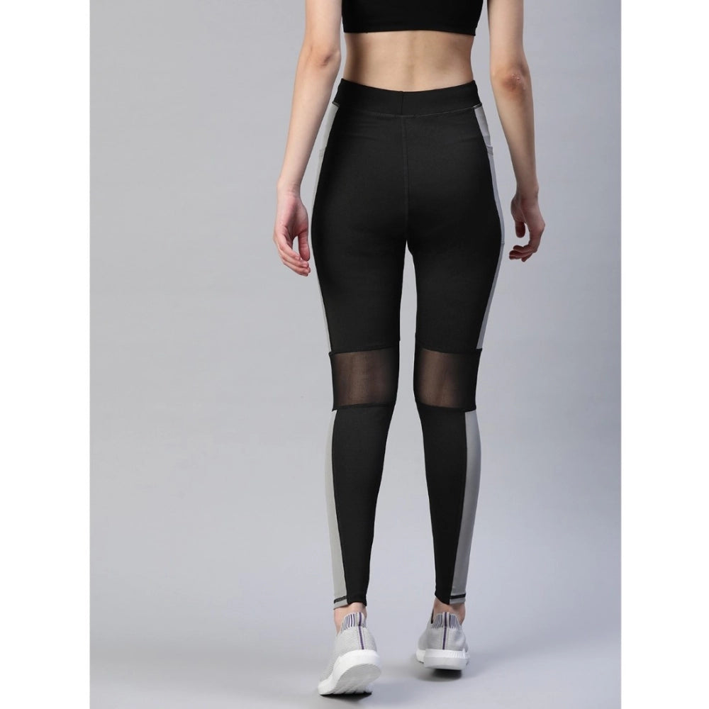 Roneclick Women's Polyster Solid Sport Leggings (Black &amp; Grey)