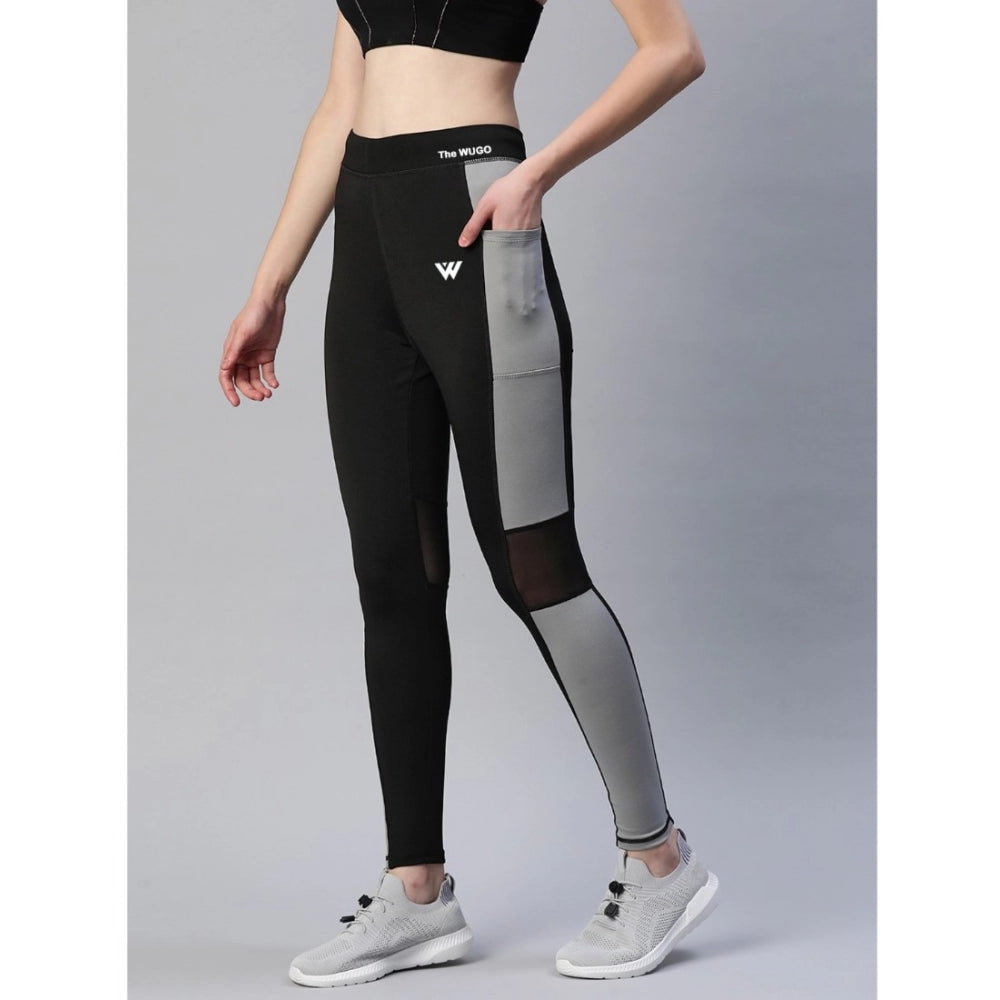 Roneclick Women's Polyster Solid Sport Leggings (Black &amp; Grey)