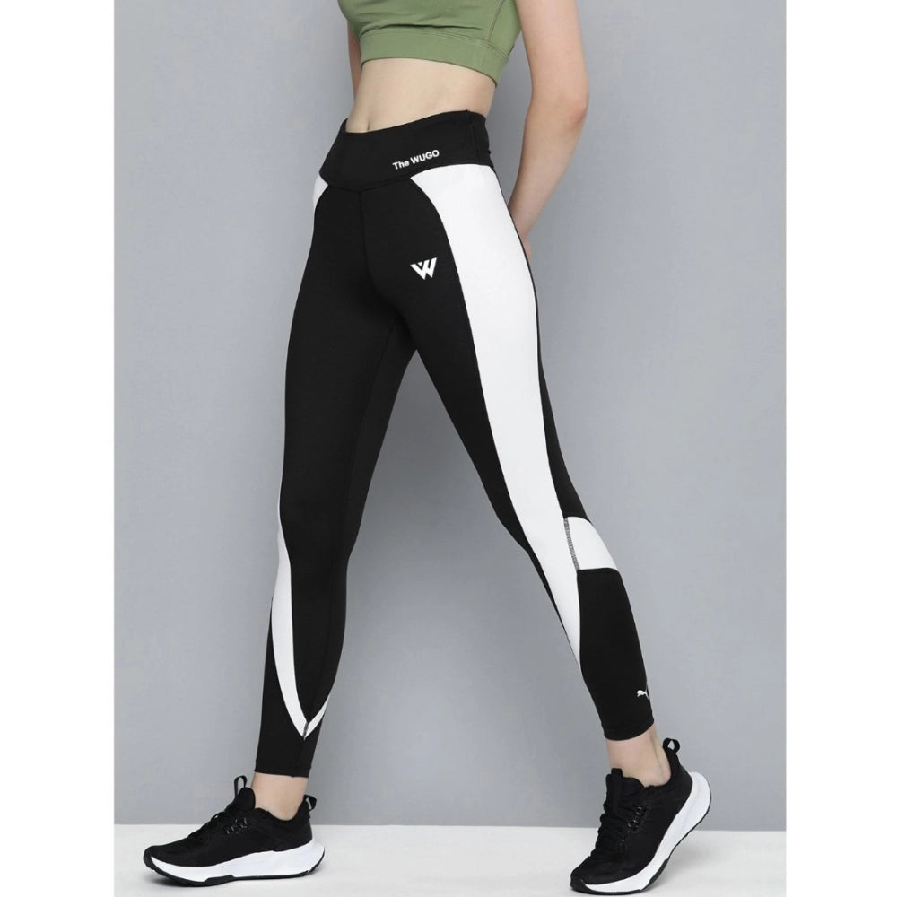 Roneclick Women's Polyster Solid Sport Leggings (Black &amp; White)